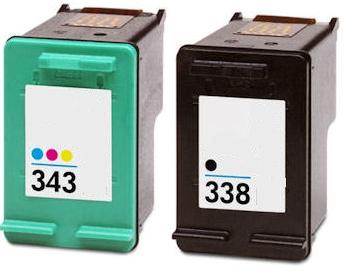 Remanufactured HP 338 (C8765EE) High Capacity Black and HP 343 (C8766EE) High Capacity Colour Ink Cartridges